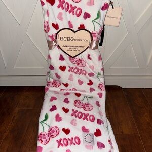 Valentines Disco Cherry Hearts XOXO Plush Throw Blanket